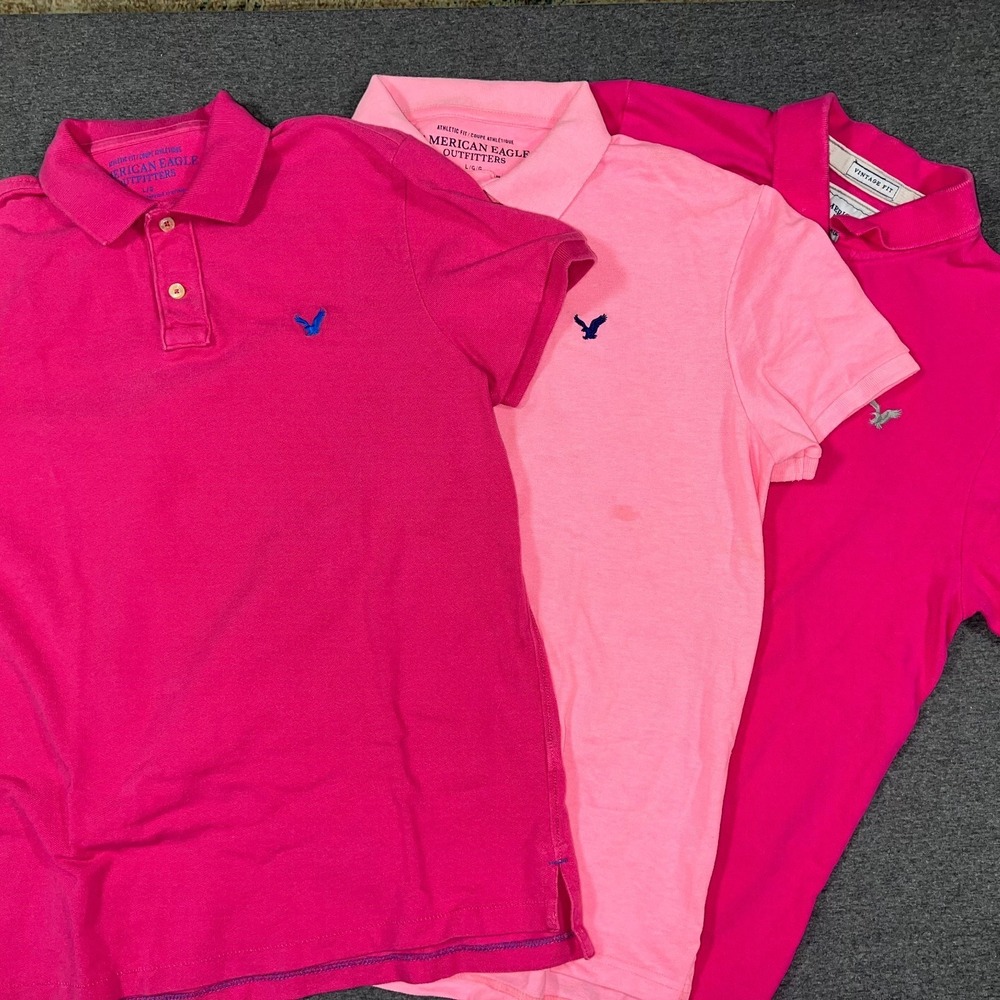 American Eagle Pink Polo Mens Size L Lot of 3 Athletic Fit 7 Vintage Fit